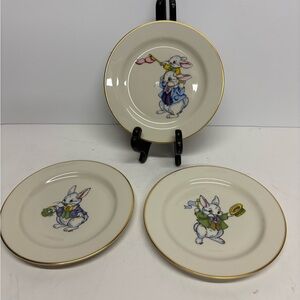 Pickard Porcelain Easter Bunny Decorative Dessert Plates Gold Trim Set 3